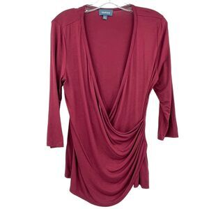 ModCloth Women Top Blouse Faux Wrap‎ Burgundy Career Workwear Shirt Large